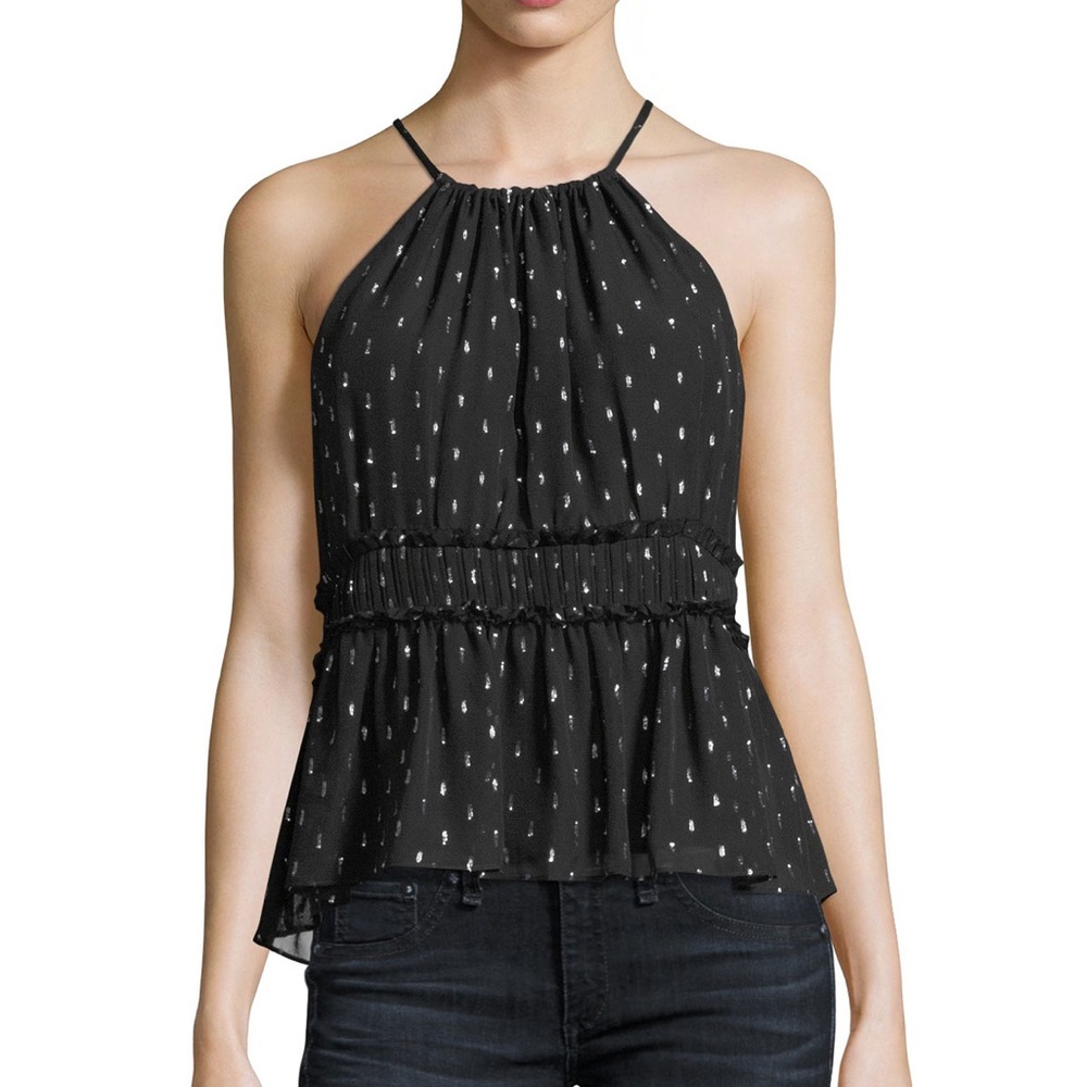 Joie Shawnette Black Silk Top with Silver Embellishments